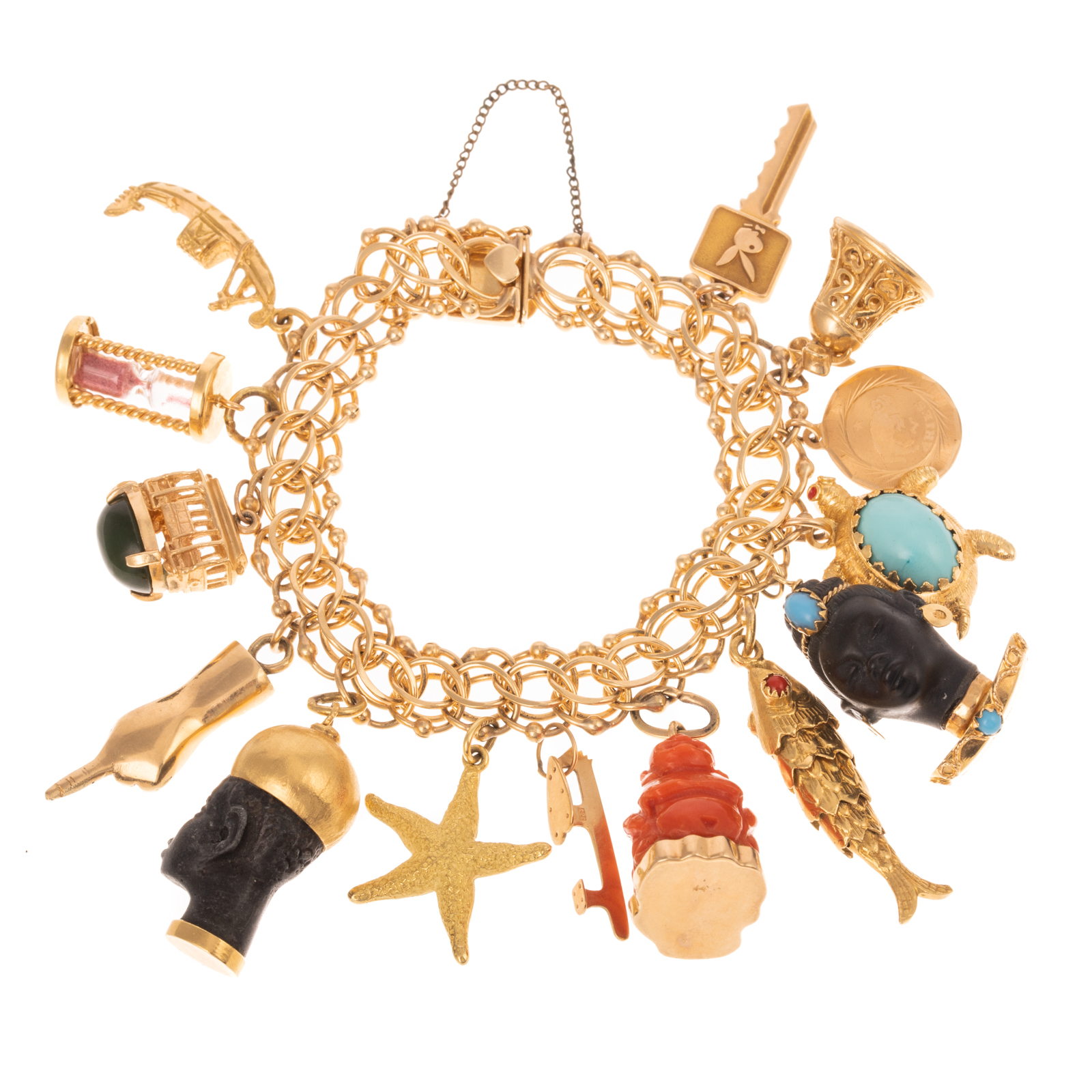 Appraisal: A K CHARM BRACELET WITH VARIOUS CHARMS K yellow gold