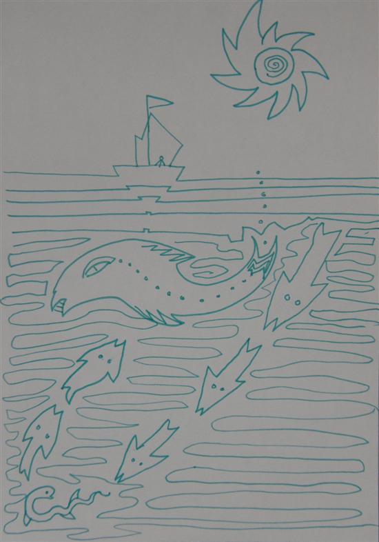 Appraisal: Thetis Blacker - British 'Fish followers' unsigned ink on paper