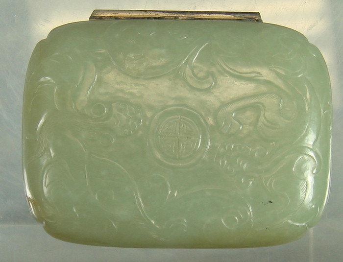 Appraisal: Yamanaka light green carved jade box with sterling silver mounts