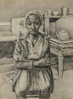 Appraisal: DAVID FREDENTHAL - GRAPHITE SKETCH Titled 'Woman in a Kitchen'