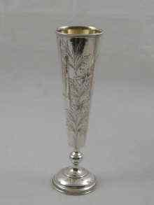 Appraisal: A Russian silver tapering vase with engraved decoration TR Cyrillics