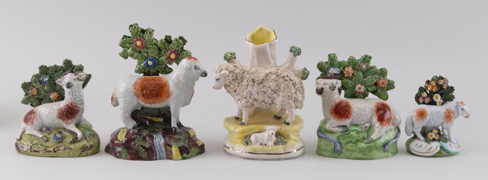 Appraisal: FIVE STAFFORDSHIRE SHEEP FIGURES ENGLAND CIRCA HEIGHTS FROM TO FIVE