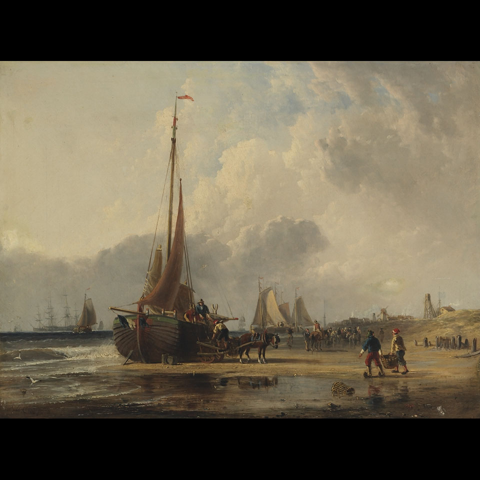 Appraisal: Edward William Cooke - British UNLOADING THE CATCH AT SCHEVENINGEN