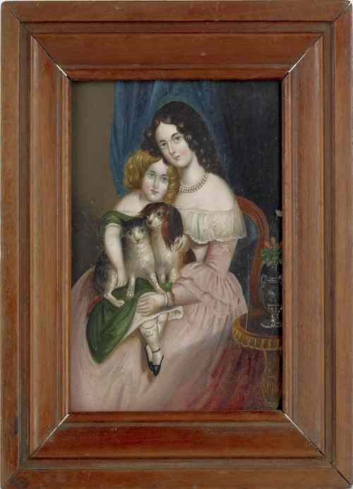 Appraisal: Miniature oil on tin portrait of a family late th