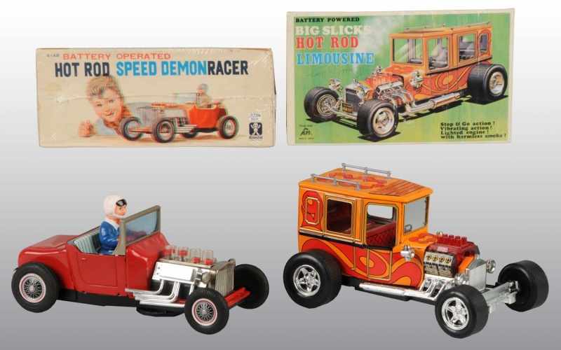 Appraisal: Lot of Tin Hot Rod Car Battery-Operated Toys Description Japanese