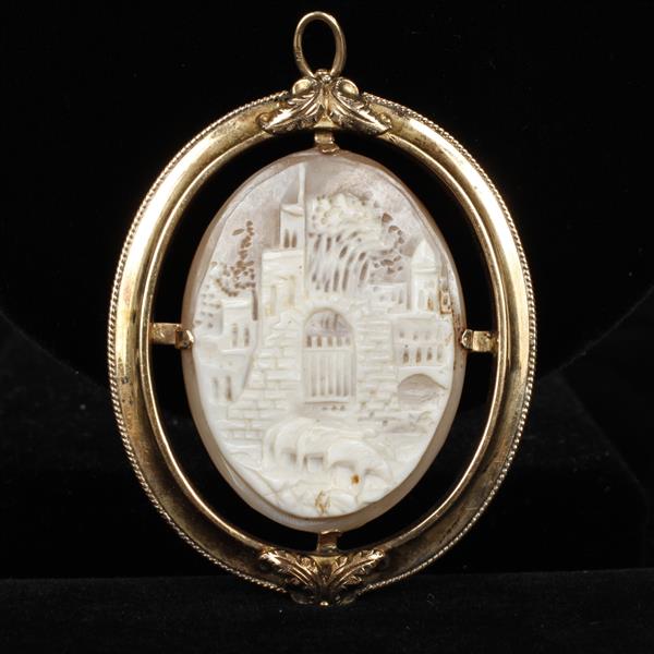 Appraisal: Victorian Scenic Castle Gates Shell Cameo in hollow K Gold