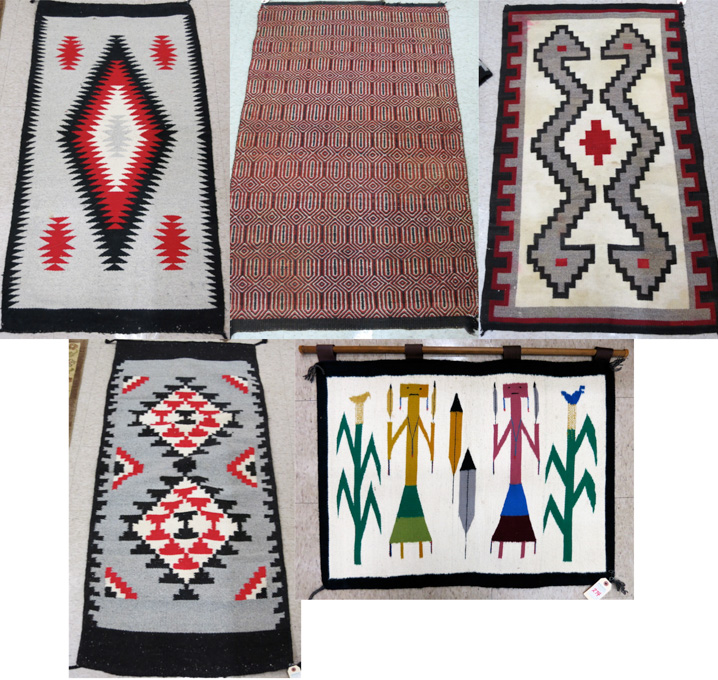 Appraisal: FIVE NAVAJO WEAVINGS ' X ' saddle blanket ' x