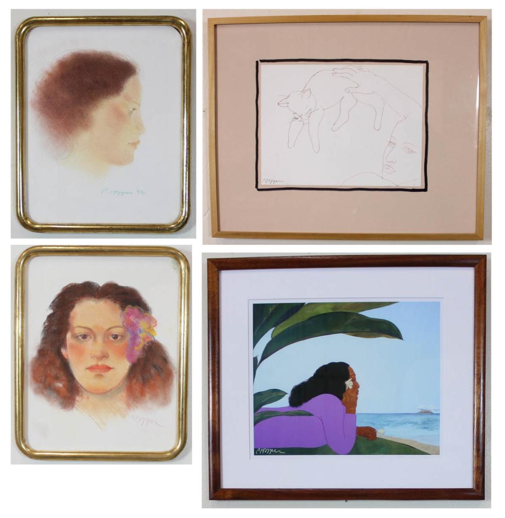 Appraisal: PEGGE HOPPER Hawaii California born four pieces of framed art