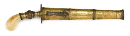 Appraisal: Ivory handled Kris knife with gilt metal scabbardL in