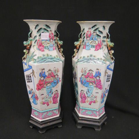 Appraisal: Pair of Chinese Porcelain Vases one side depicts figures inside