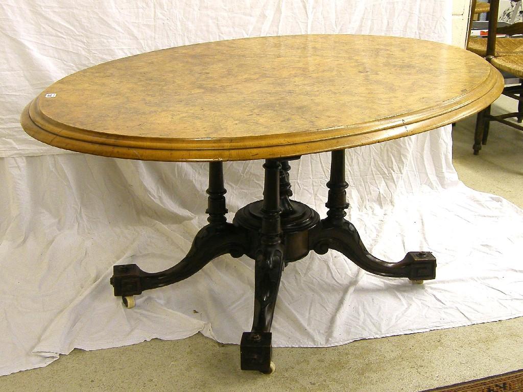 Appraisal: Victorian figured walnut oval loo table with double moulded edge