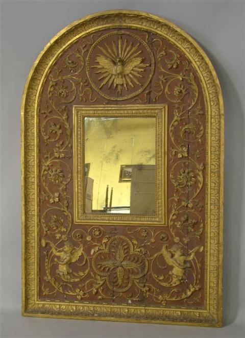 Appraisal: ITALIAN CLASSICAL GILT MIRROR WITH DOVE th Century the shaped