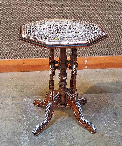 Appraisal: A Hispano-Moorish inlaid hardwood table height in diameter in