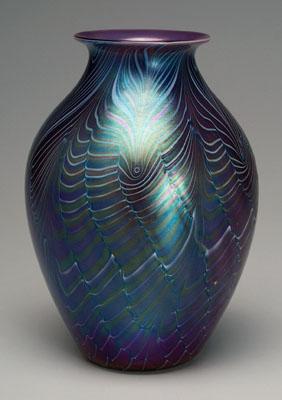 Appraisal: Orient Flume art glass vase purple and iridescent blue with