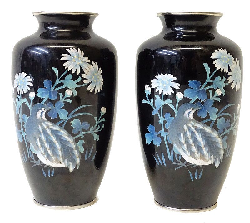 Appraisal: Pair of Cloisonn Floral Design Vases Pair of Cloisonn Floral