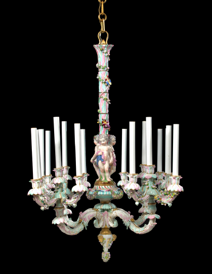 Appraisal: Large Dresden Pastel-Hued Porcelain Sixteen-Light Chandelier in the th-century neoclassical