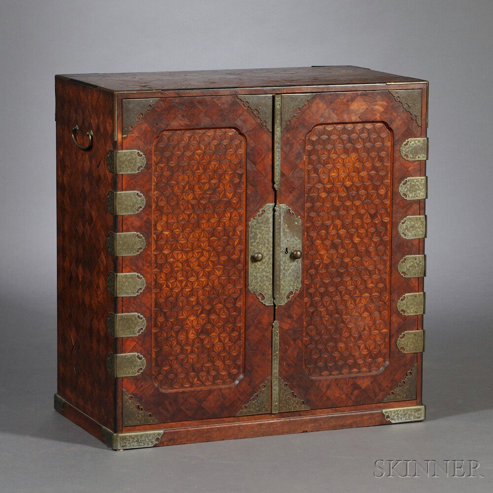 Appraisal: Export Wood Parquetry Cabinet Japan th th century rectangular with