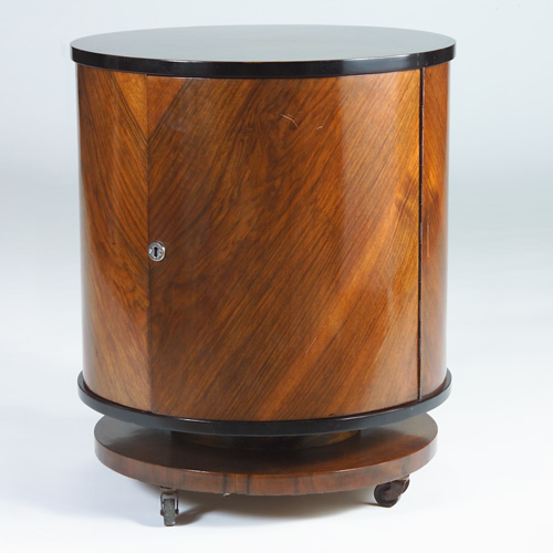 Appraisal: ART DECO Drum-shaped cocktail bar with two doors and fitted