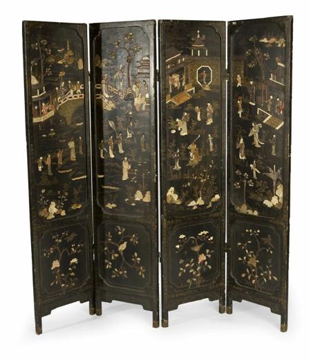 Appraisal: A th century Chinese lacquer hardstone and ivory applied four