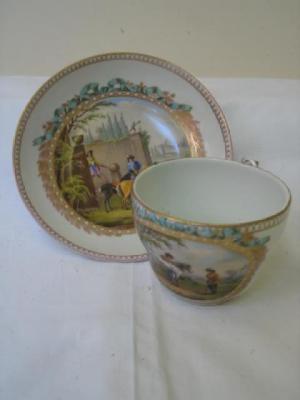 Appraisal: A DRESDEN PROCELAIN CABINET CUP AND SAUCER with squared loop