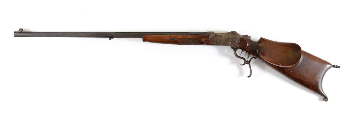 Appraisal: GERMAN CARL STIEGELE SCHUETZEN RIFLE Carved wood stock with brass