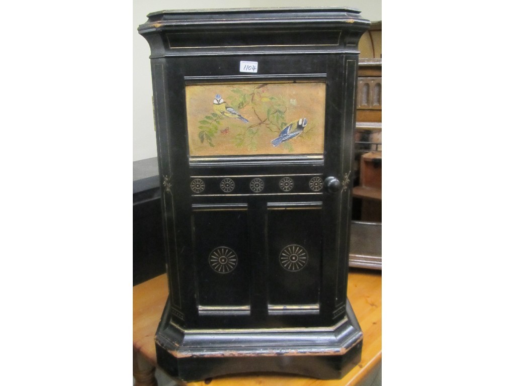 Appraisal: Ebonised handpainted cabinet