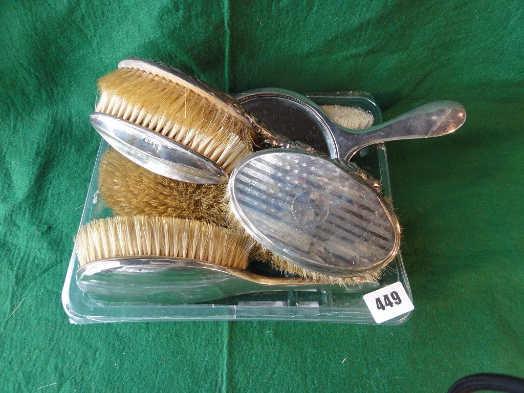 Appraisal: A mixed selection of seven silver hair brushes and a