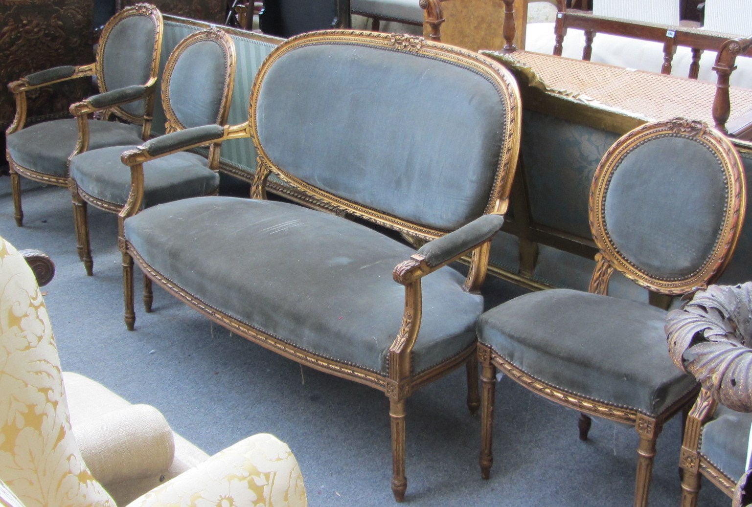 Appraisal: A Louis XVI style salon suite to comprise sofa cm