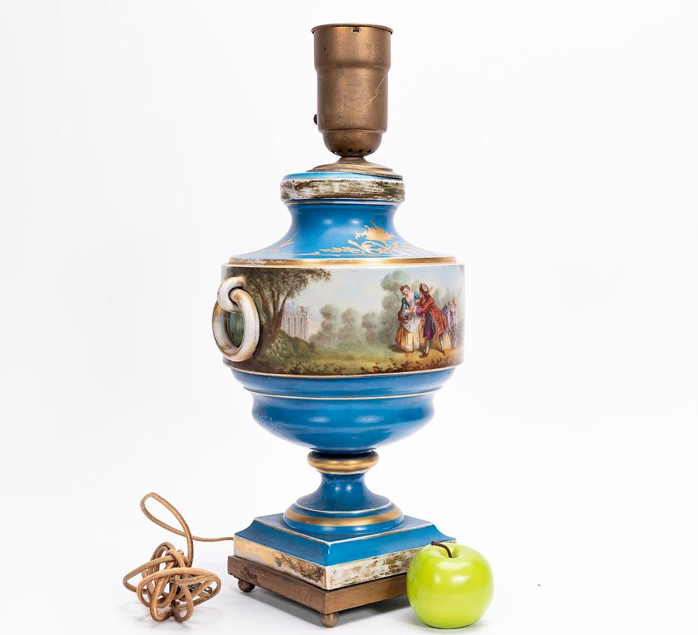 Appraisal: th C Sevres Style Landscape Urn Table Lamp th Century