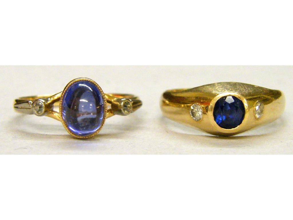 Appraisal: ct sapphire and diamond three stone band ring size N