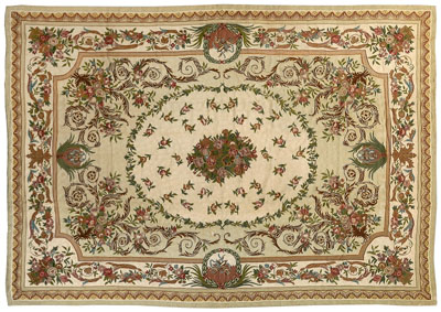 Appraisal: Needlepoint carpet floral bouquets and vines throughout ends and sides