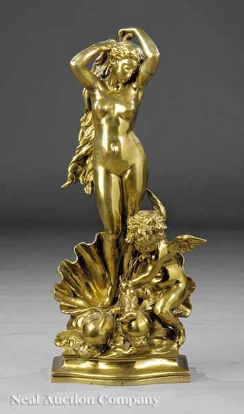 Appraisal: A Continental Gilt Bronze of The Birth of Venus early