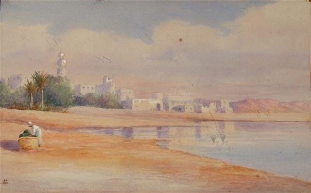 Appraisal: A WATERCOLOUR of a Middle Eastern scene signed with monogram