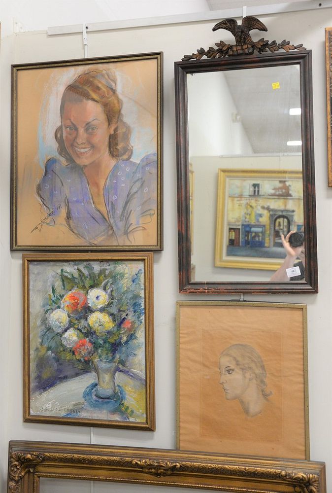 Appraisal: Five piece group to include portrait of a girl signed