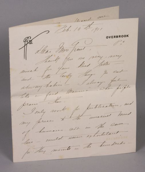 Appraisal: One letter to Mrs Nellie Grant dated Feb from Grace