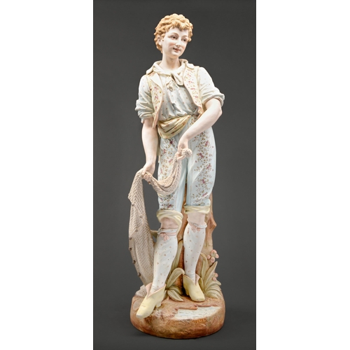 Appraisal: A Sitzendorf biscuit figure of a fisherboy of unusual size