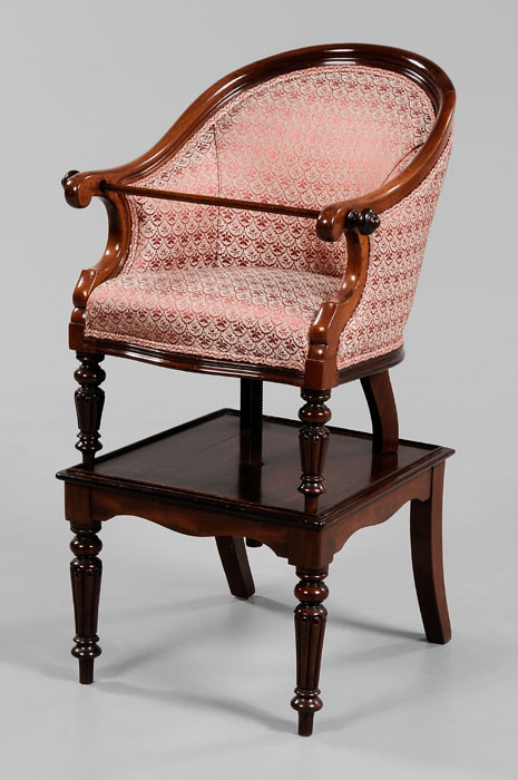 Appraisal: Regency Mahogany Highchair British th century mahogany throughout chair attaches