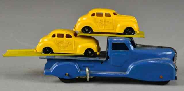 Appraisal: A Yellow Cab Carrier ToyA wind up blue metal truck