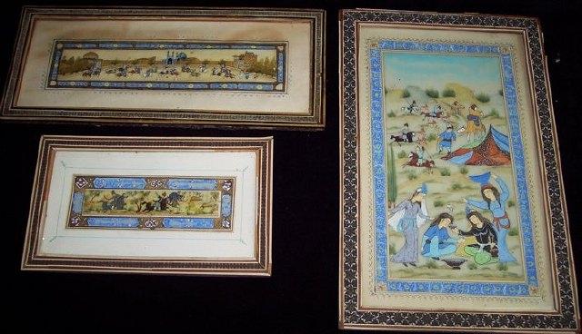 Appraisal: Three th Century Persian miniature paintings figures in landscape and