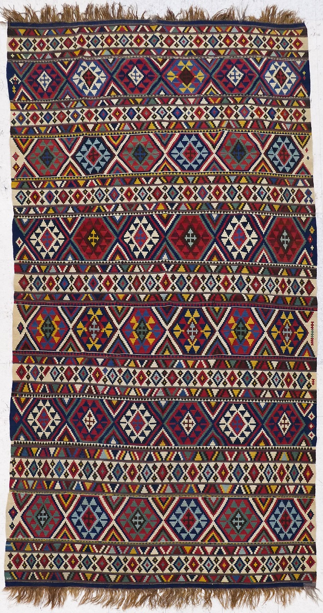 Appraisal: Antique Shirvan Kilim Caucasian Rug ' ''x ' Multi-colored bands