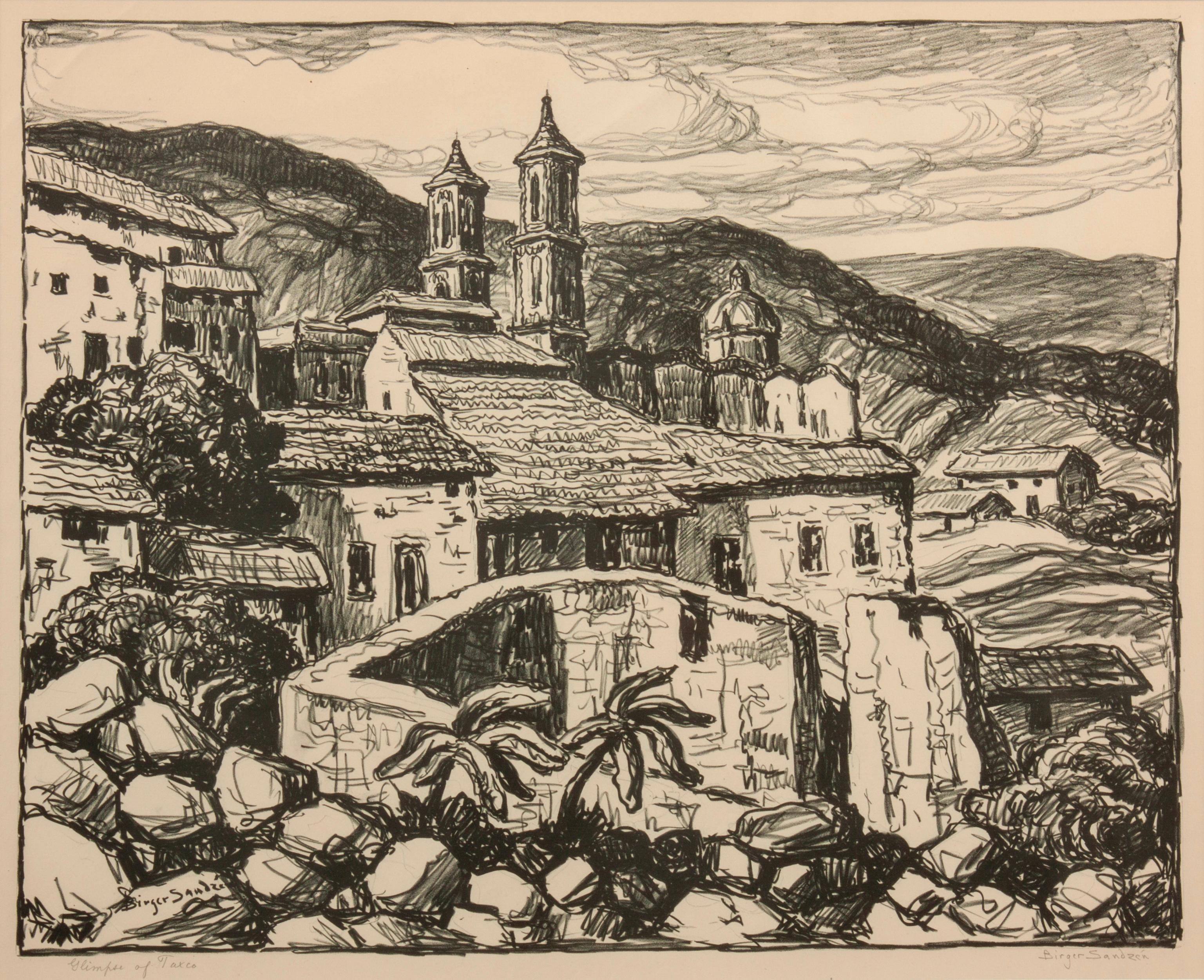 Appraisal: BIRGER SANDZEN 'GLIMPSE OF TAXCO' SIGNED LITHOGRAPH Birger Sandzen Swedish-American