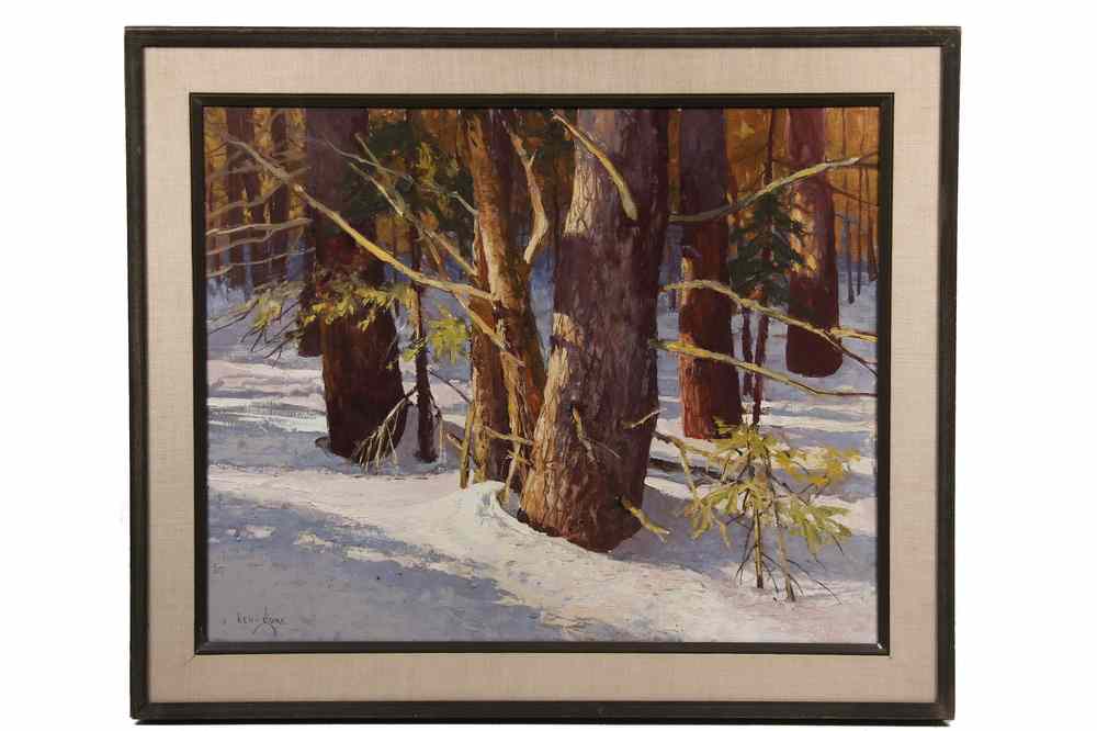 Appraisal: OIL ON CANVAS LAID OVER MASO - 'Pines in Winter'