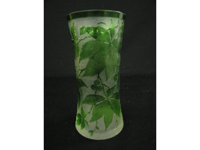 Appraisal: French Cameo Art Glass Vase green leaf berry decor Baccarat