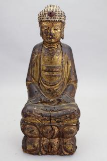 Appraisal: Antique Carved Burmese Seated Buddha Antique Carved Burmese Seated Wooden