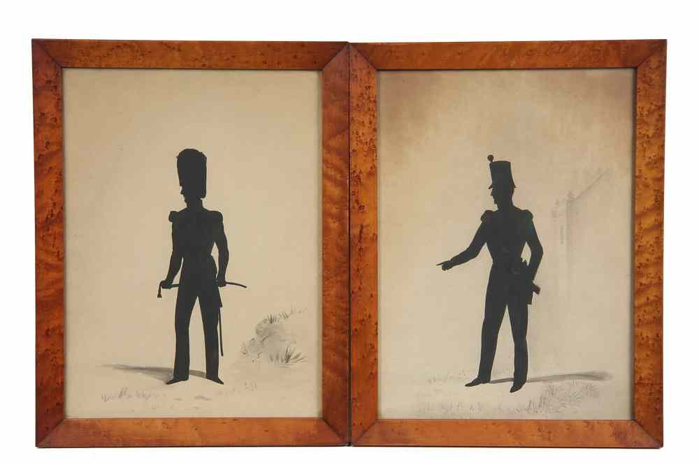 Appraisal: PAIR WAR OF MILITARY SILHOUETTES - Period Full-Length Silhouette Portraits