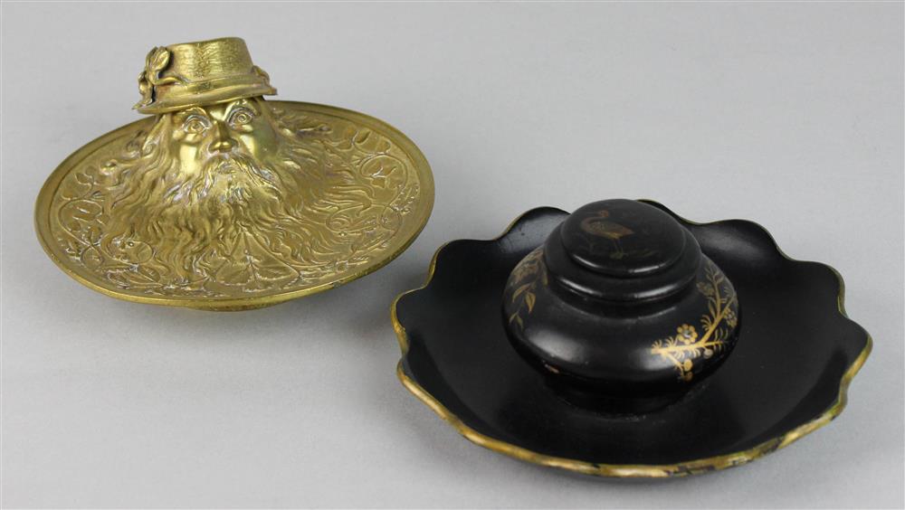 Appraisal: TWO ENGLISH INKSTANDS including one brass dish mid late th