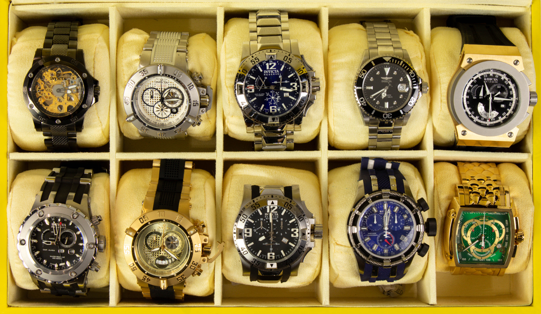 Appraisal: Invicta watch group collection of contemporary Invicta presentation watches with