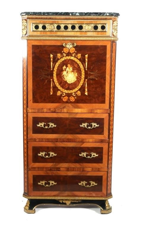 Appraisal: Early th century Secretary Cabinet with inlay wooden details flowers