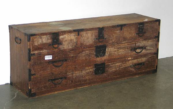 Appraisal: A Japanese kiriwood tansu section Fitted with three small drawers