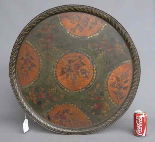 Appraisal: Early painted tole tray '' Diameter